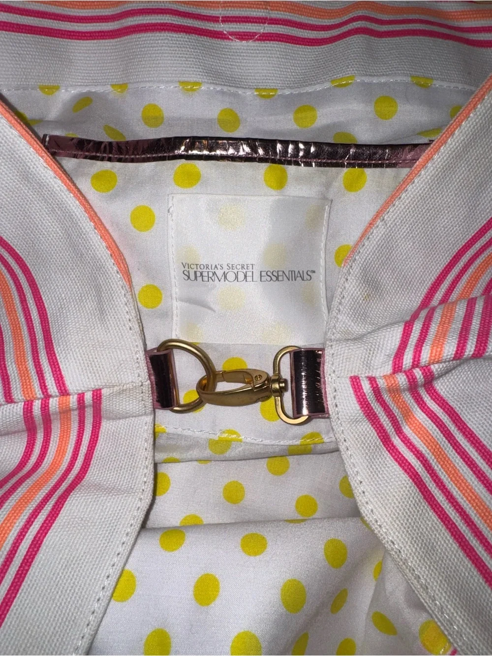 NWT RARE Vintage Oversized Victoria's Secret Pink & Orange Striped Canvas Tote